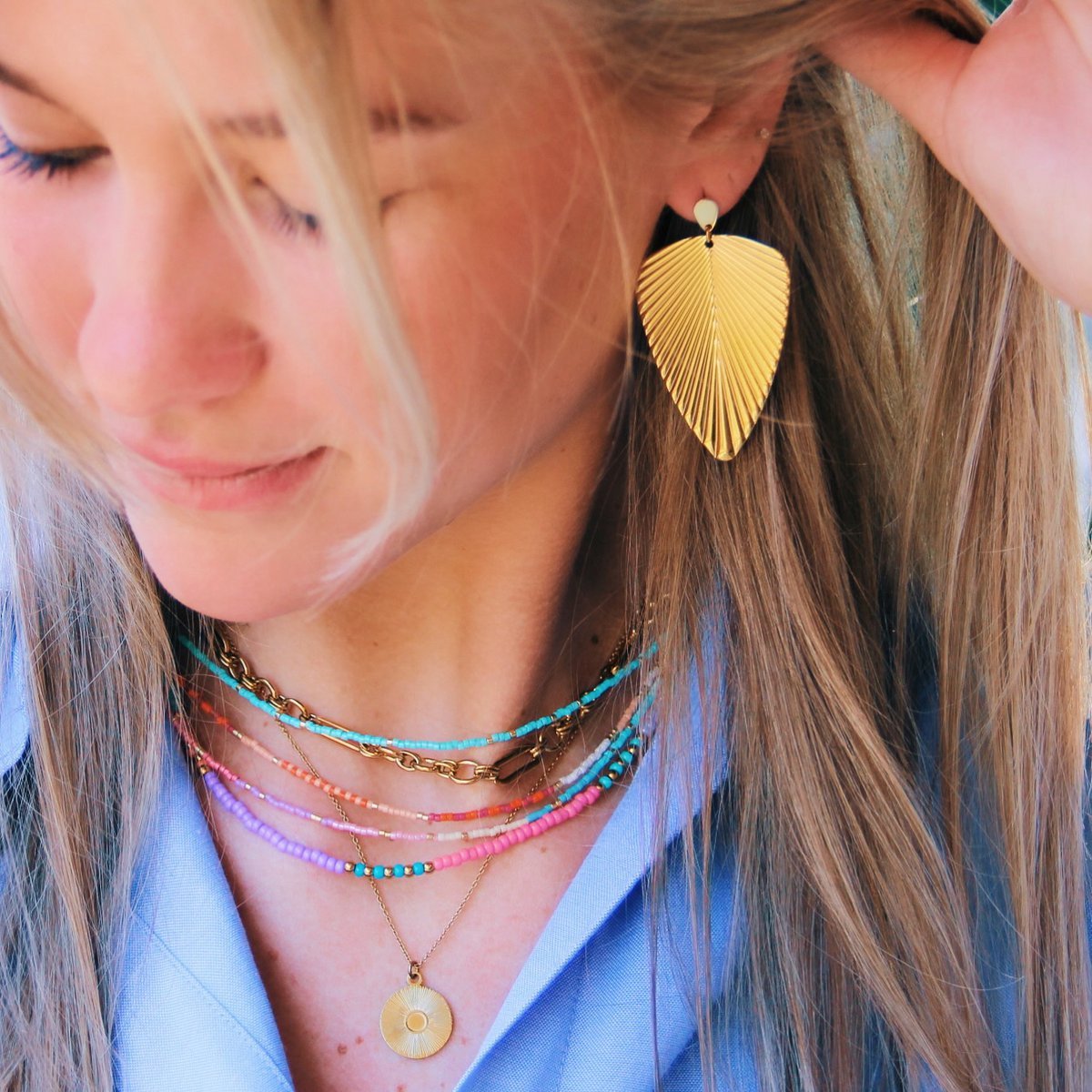 Kralen ketting - munt/smaragd/nude