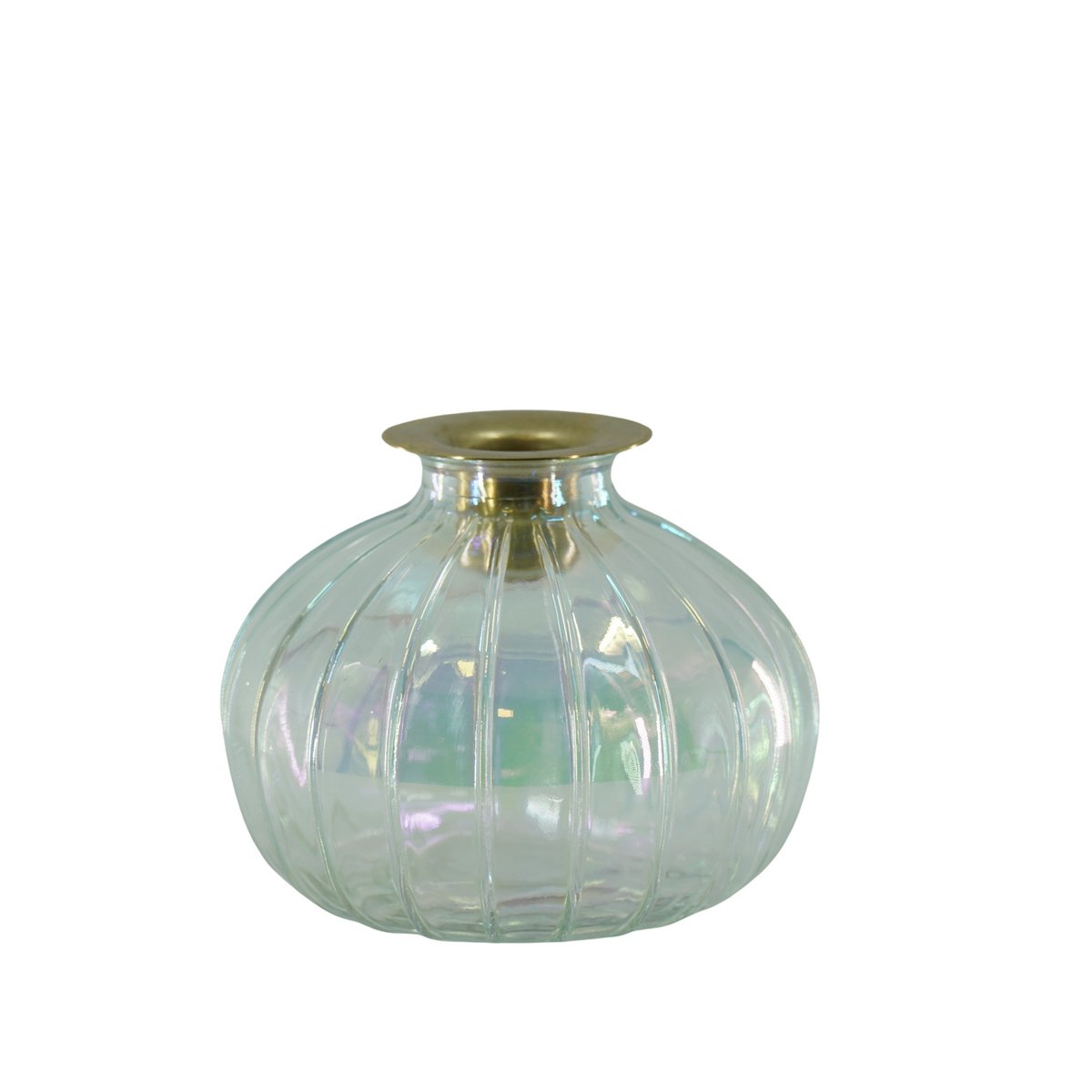 Candlestick - Bottle - Glass/Metal-Rainbow/Gold-11x11x8.5cm