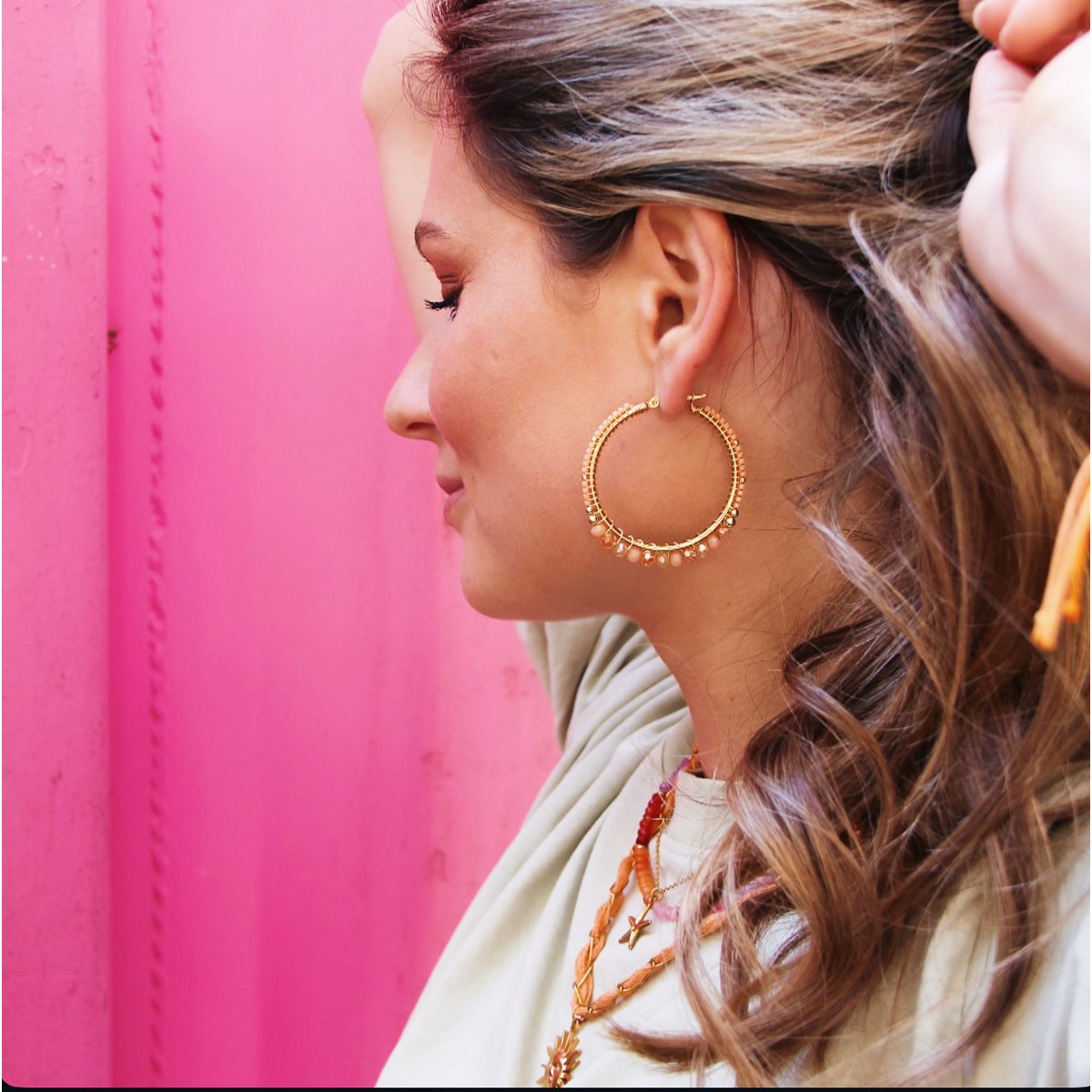 Oorbellen met facetten en Miyukis - Peach