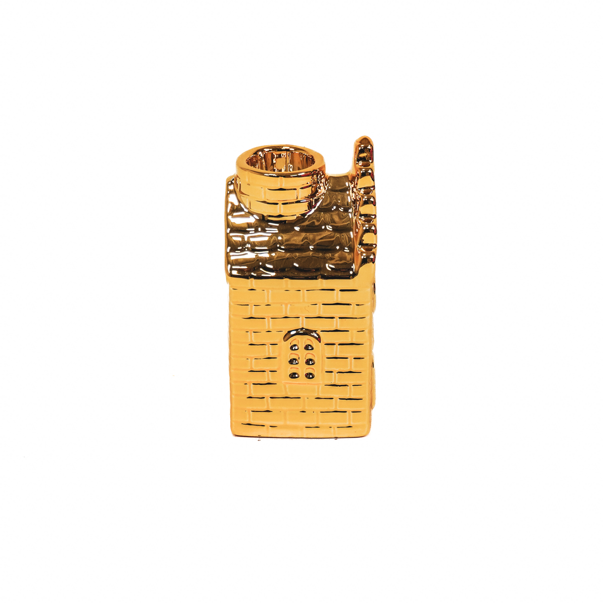 Kaarshouder - Huis - Keramiek - Goud - 6x6x11cm