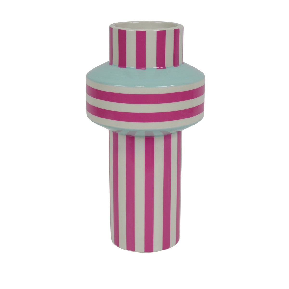 Vase - Stripe - Ceramic - Mint Green/Neon Pink - 13x13x25cm