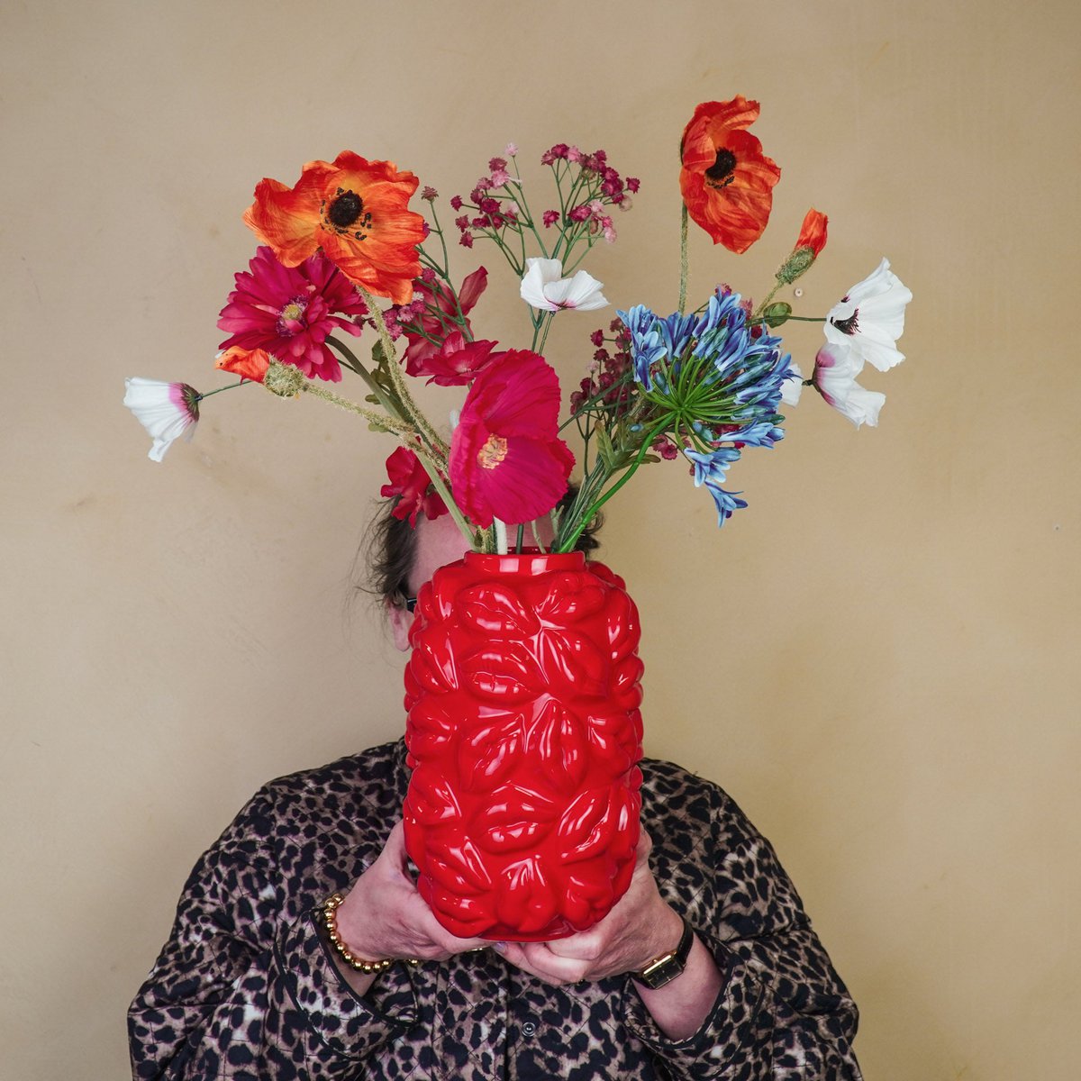 Vase - Kisses - Ceramic - Red - 17x17x27cm