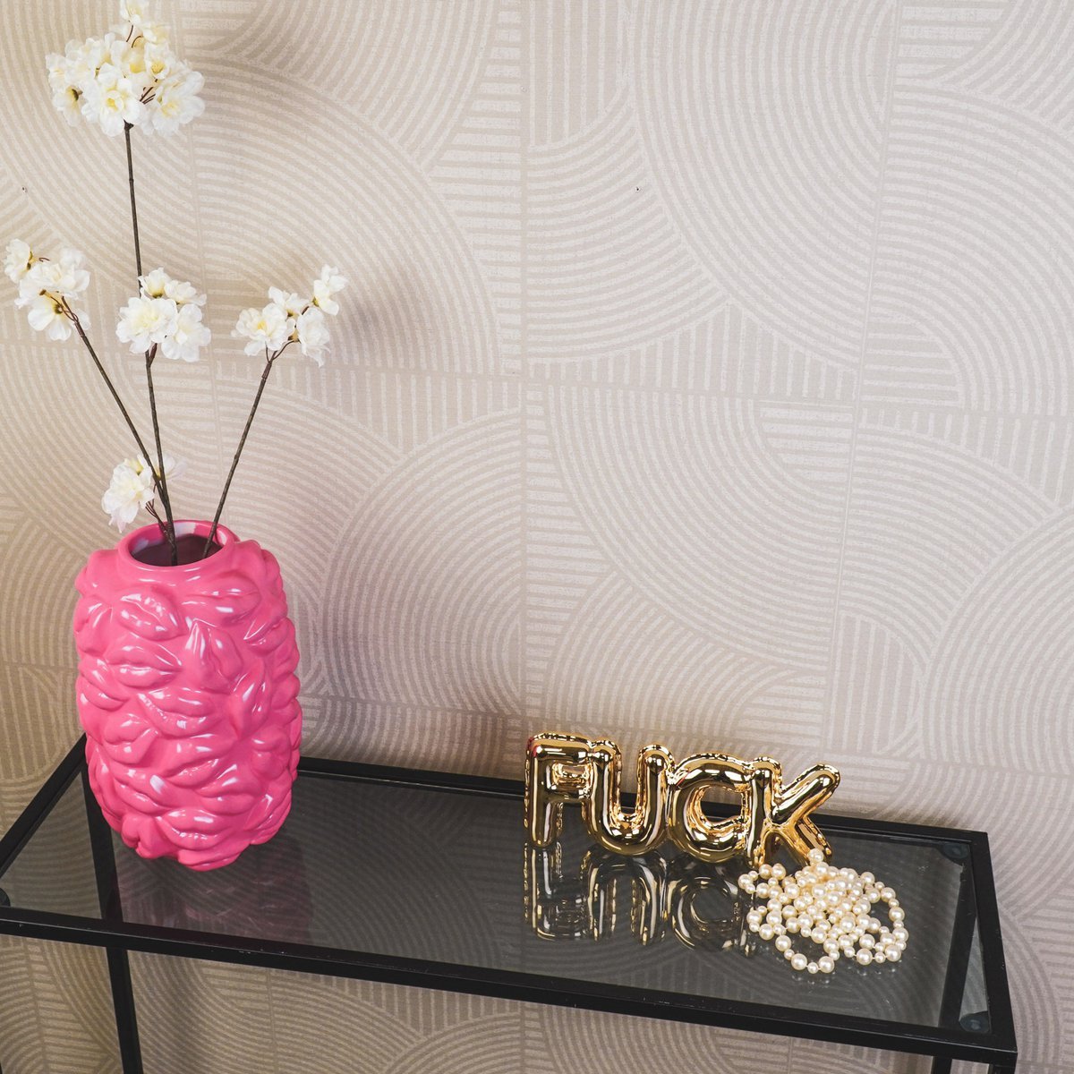Vase - Kisses - Ceramic - Neon Pink - 17x17x27cm