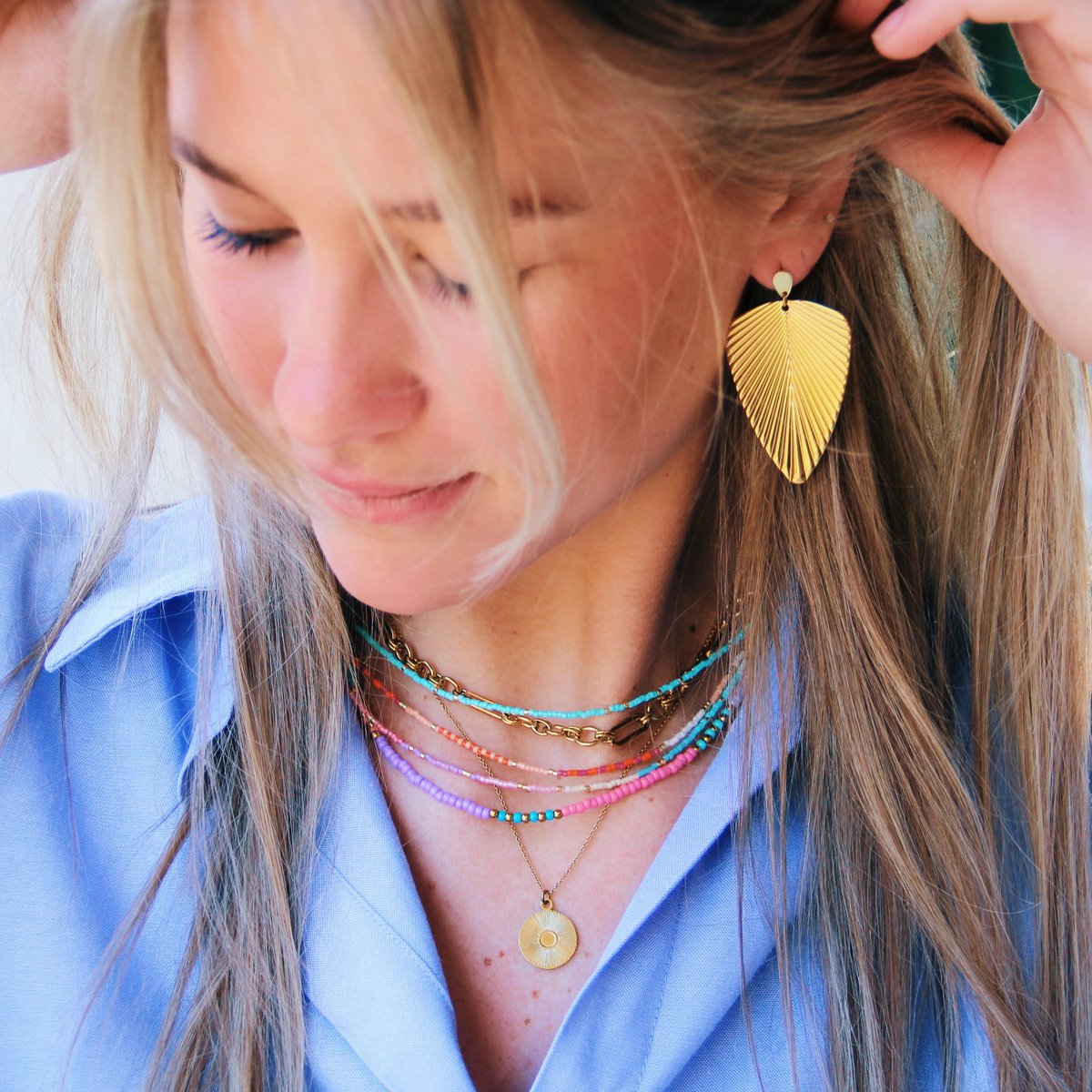 Kralen ketting roze en nude tinten
