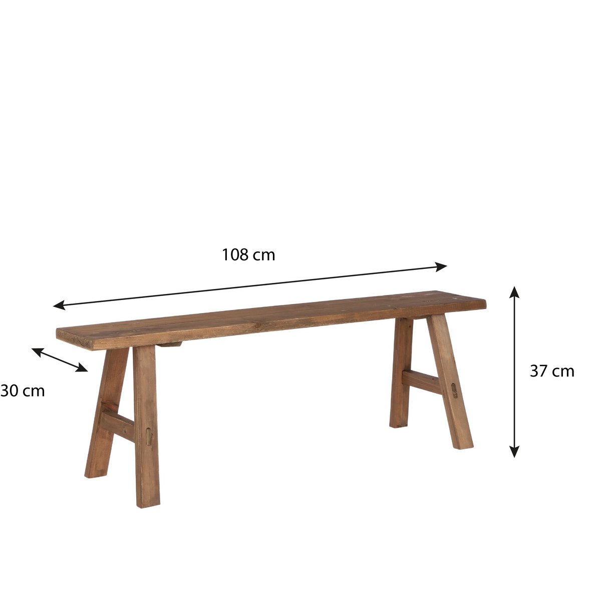 Bold Wooden Bench - L108 x W20 x H37 cm - Recycled Wood - Brown