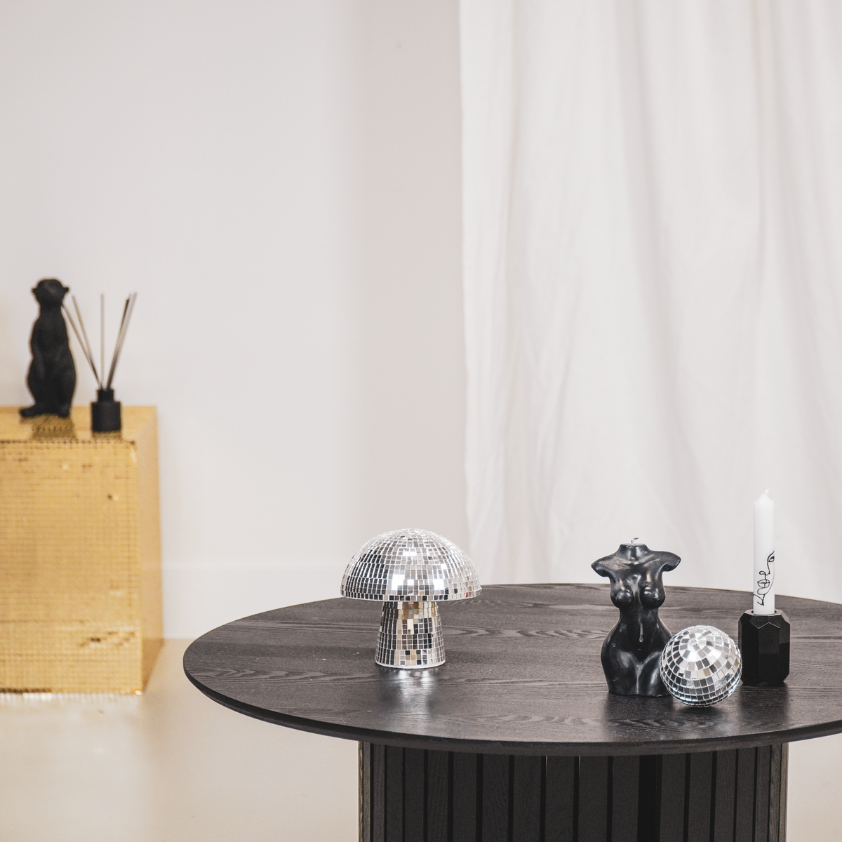 Ornament - Disco- Mushroom - glas -Silver -14x14x14cm