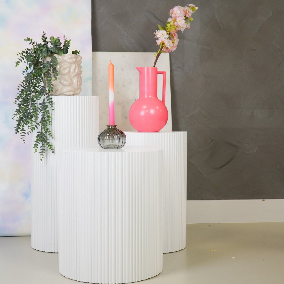 Bijzettafel / pilaarcilinder - MDF - wit - 30x65cm