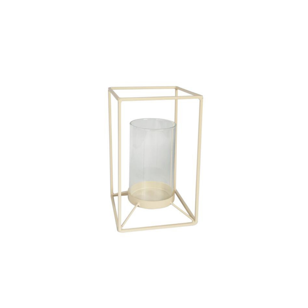 Lantaarn - metaal/glas - zand - 14,5x14,5x25cm