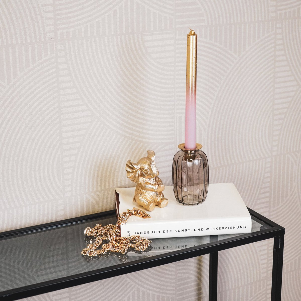 Kandelaar- Fles - Glas/Metaal- Bruin/Goud- 6x6x11,5cm