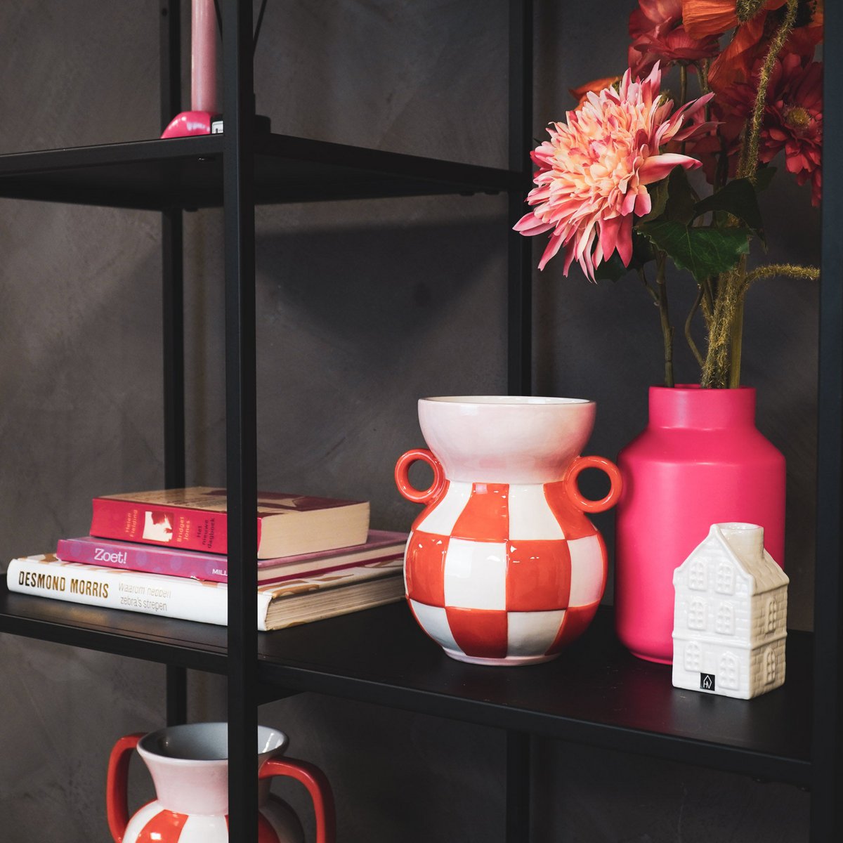 Vase - Jug - Ceramic - orange/pink -14.5x14x17cm