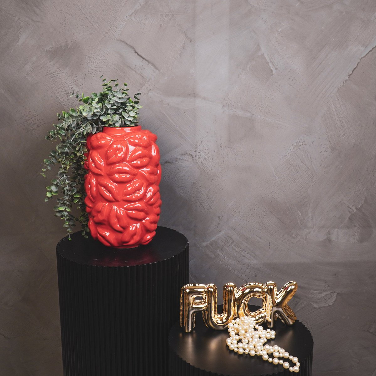 Vase - Kisses - Ceramic - Red - 17x17x27cm
