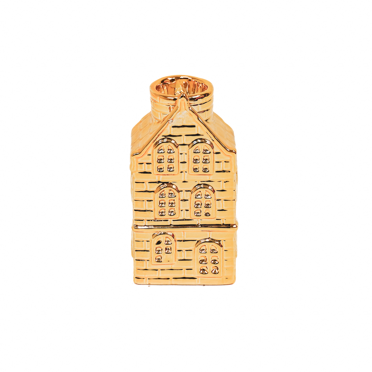 Candle holder - House - Ceramic - Gold - 6x5.5x11cm