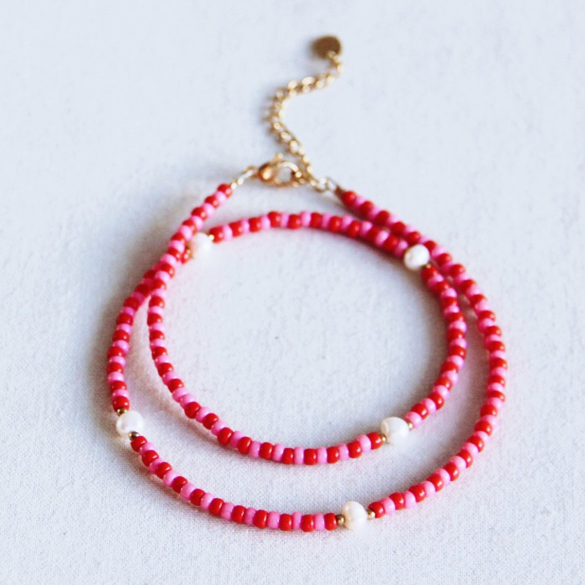 Ketting kralen met parels - roze/rood