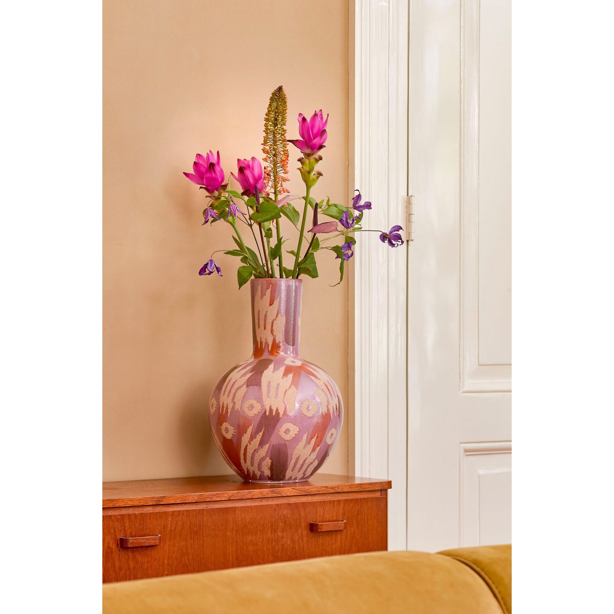 Javi vaas - H52 x Ø34 cm - Keramiek - Roze, Beige
