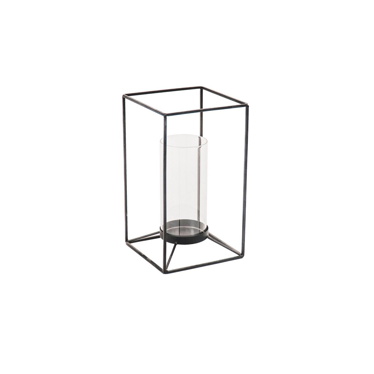 Lantaarn - metaal/glas - zwart - 14,5x14,5x25cm