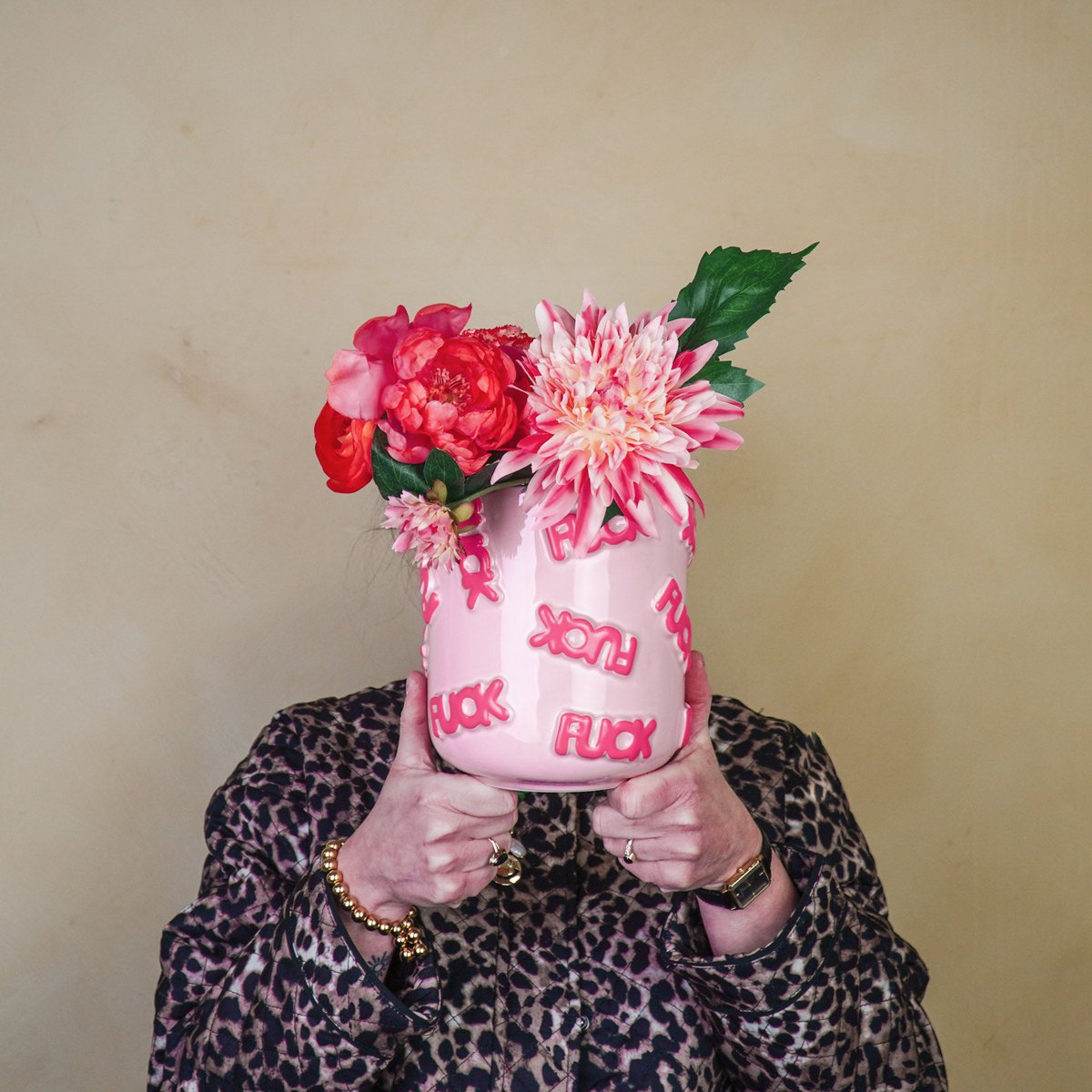 Pot - 'FUCK' - Keramiek - Roze - 17,5x17,5x17,5cm