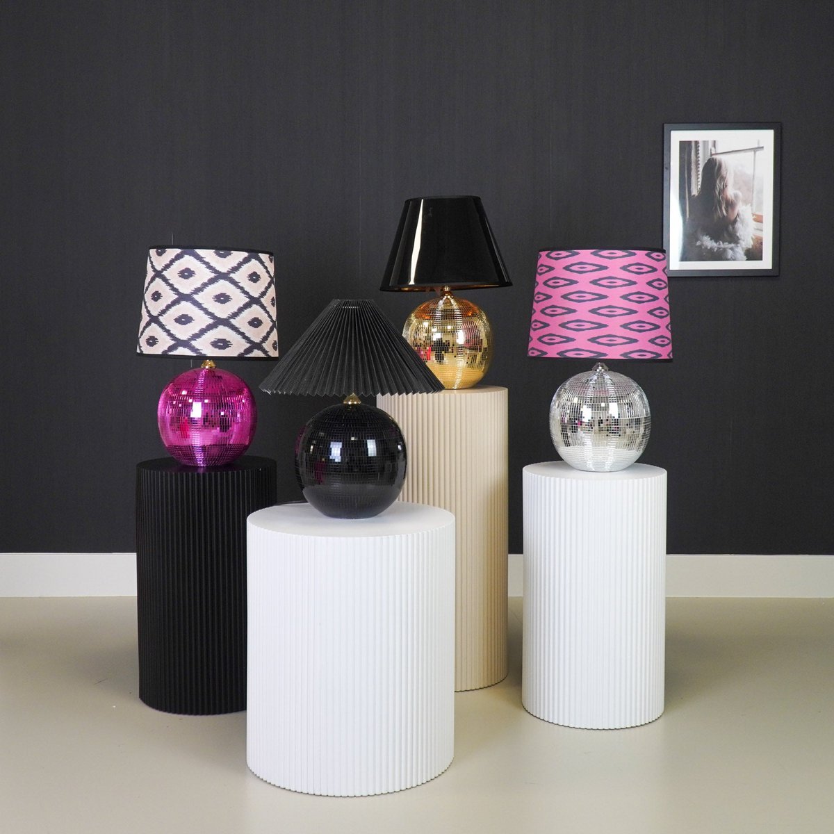 Lamp - Disco Ball - Glass - pink - 20x20x20cm