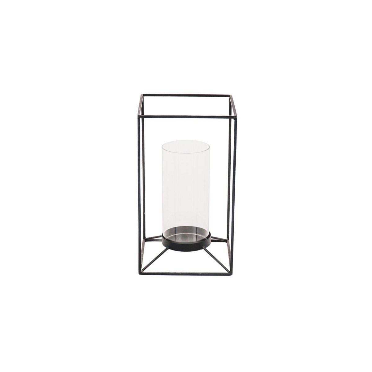 Lantaarn - metaal/glas - zwart - 14,5x14,5x25cm