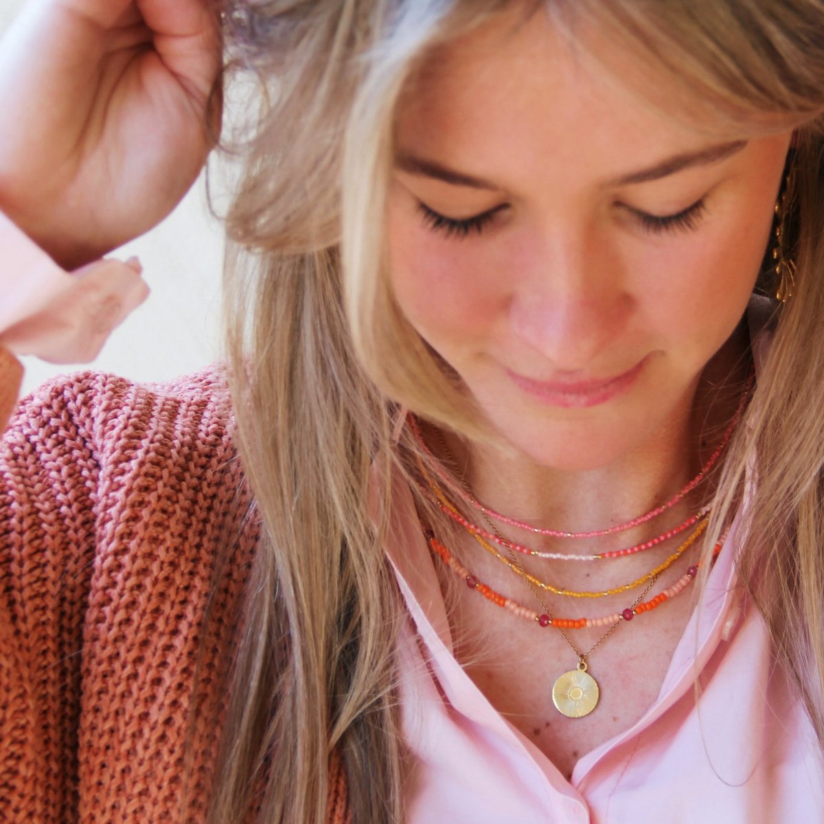 Ketting kralen - roze