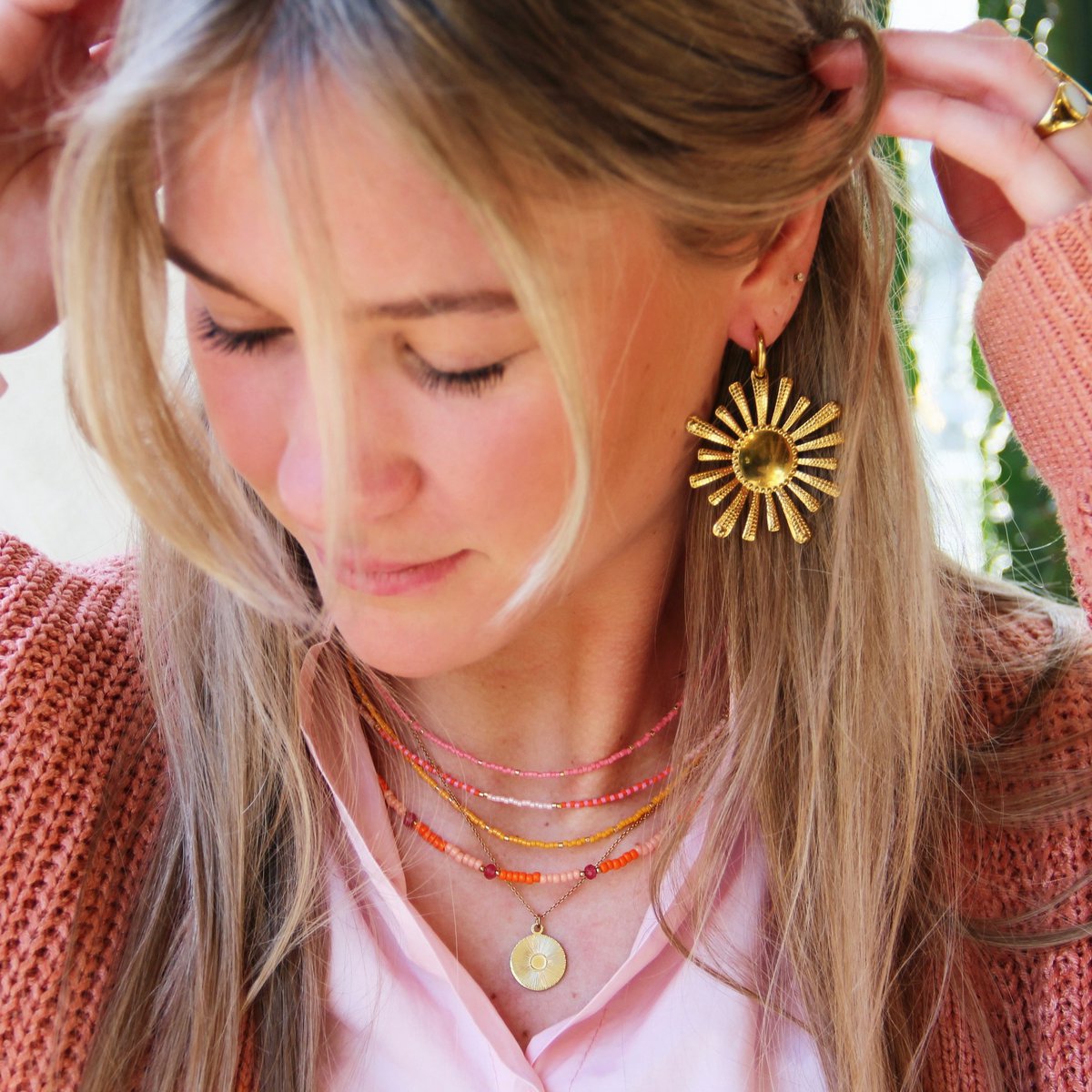 Ketting kralen - oranje/paars