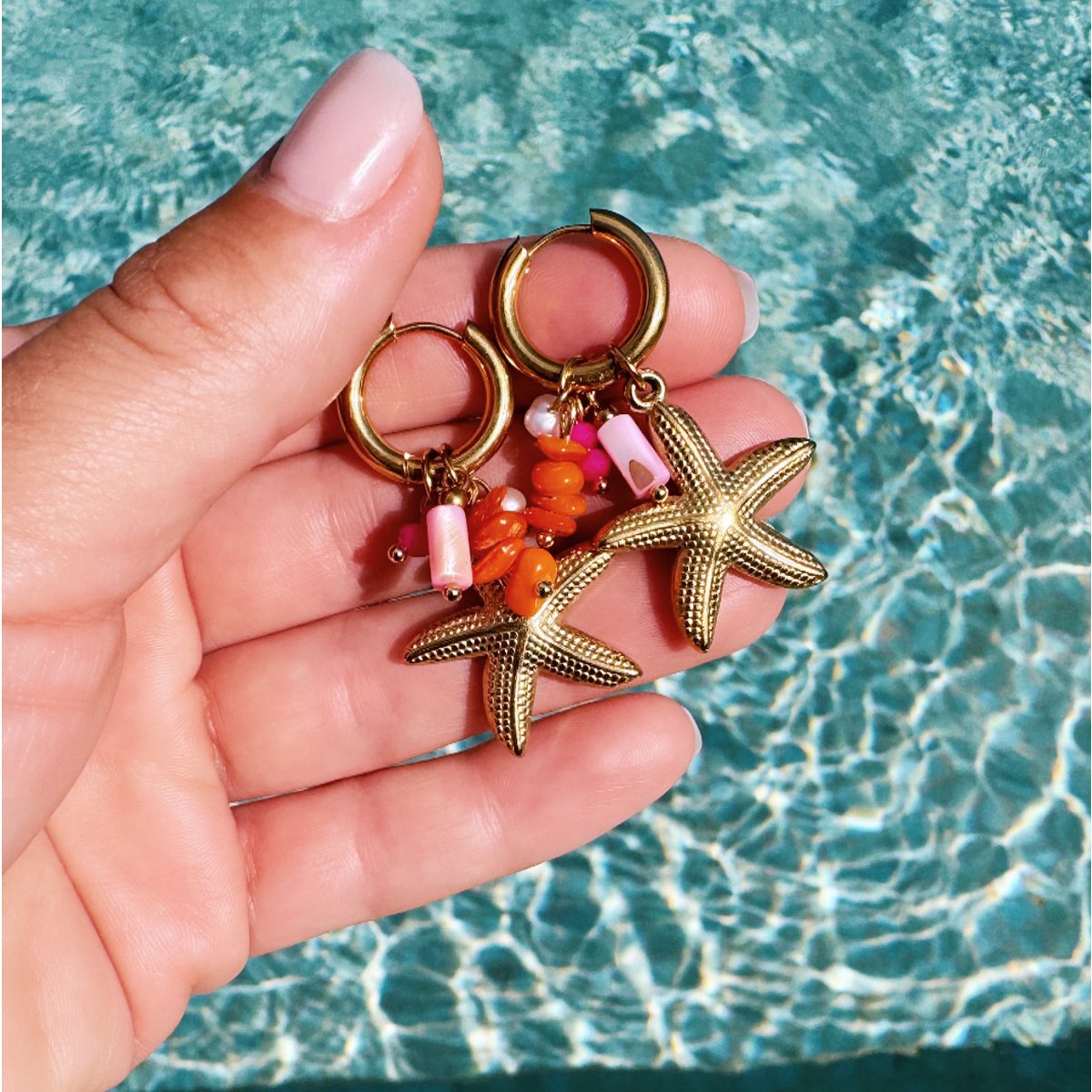 Oorbellen met edelstenen en zeesterren - goud