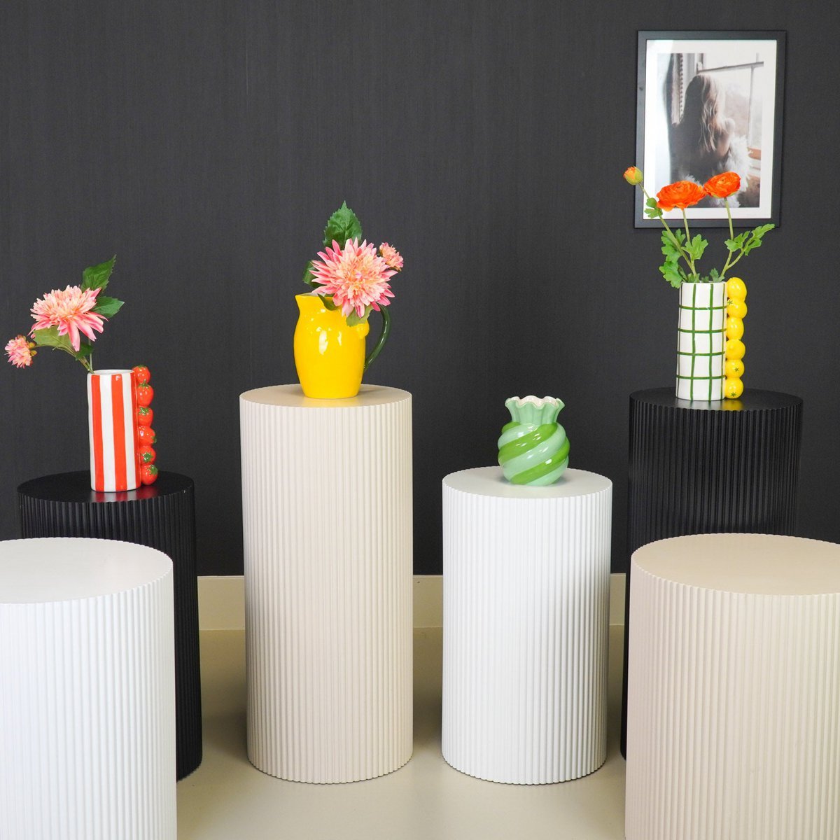 Bijzettafel / pilaarcilinder - MDF - wit - 30x65cm