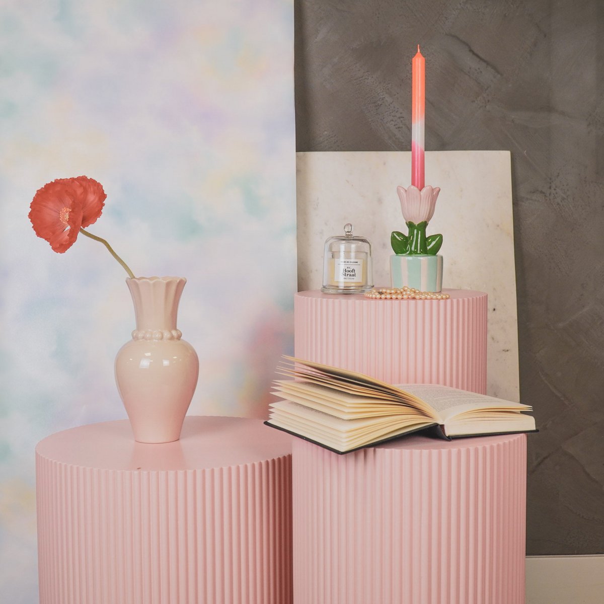 Vase - pearl neck - ceramic - sand - 12x12x24cm
