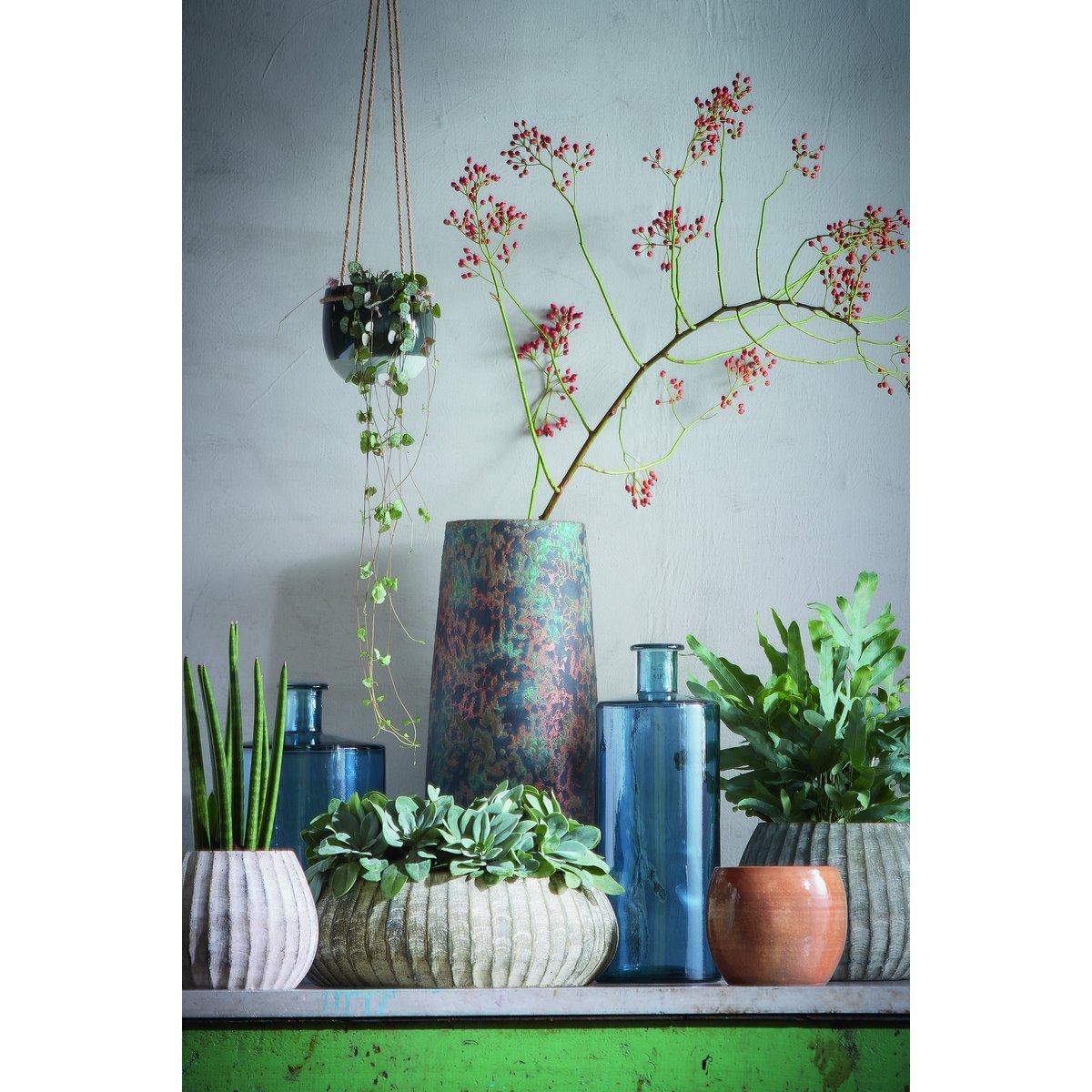 Guan Bottle Vase - H26 x Ø21 cm - Recycled Glass - Blue