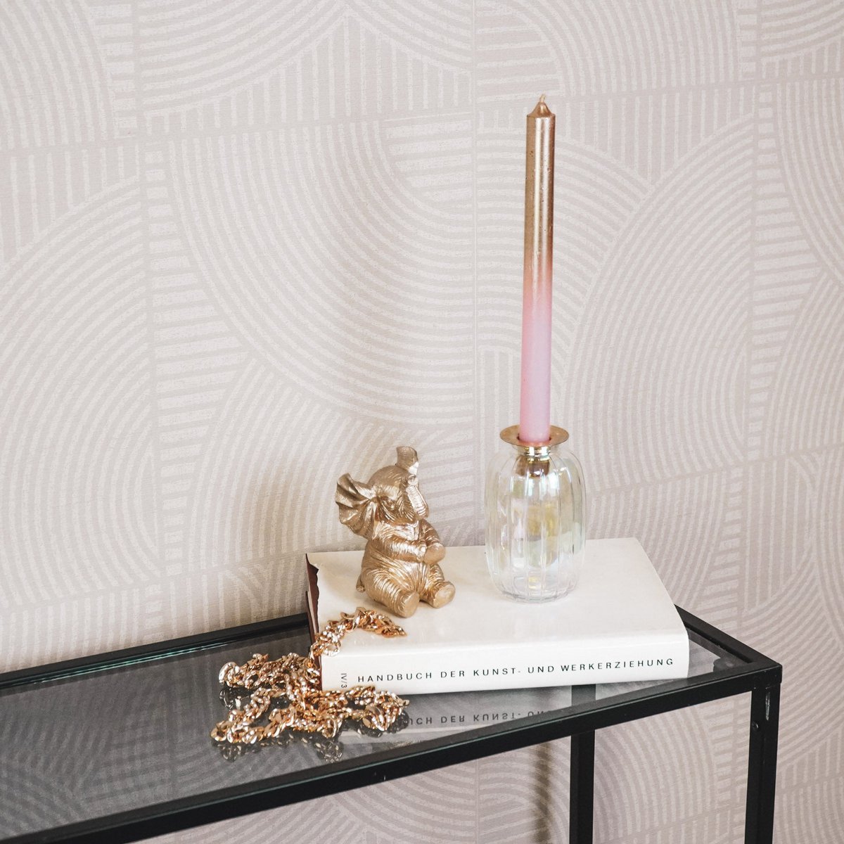 Candlestick - Bottle - Glass/Metal - Rainbow/Gold - 6x6x11.5cm