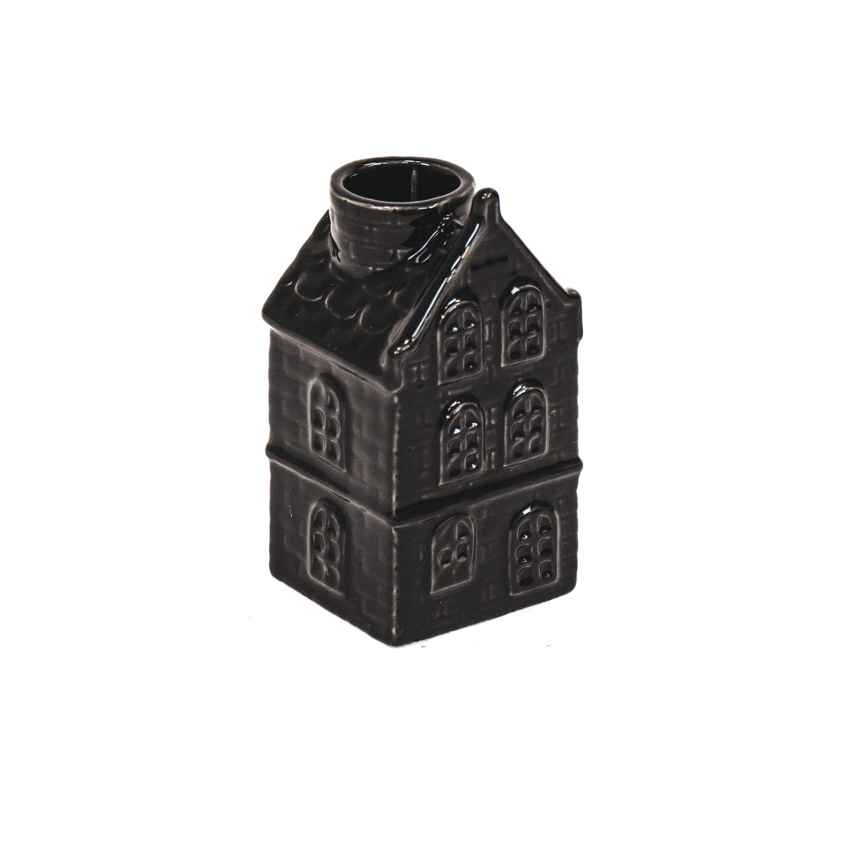 Candle holder - House - Ceramic - Black - 6x5.5x11cm