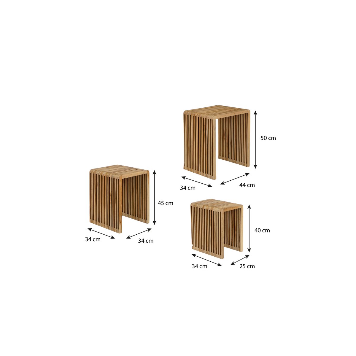 Yonker Bijzettafel - Set van 3 - L44 x B34 x H50 cm - Gerecycled Hout - Bruin