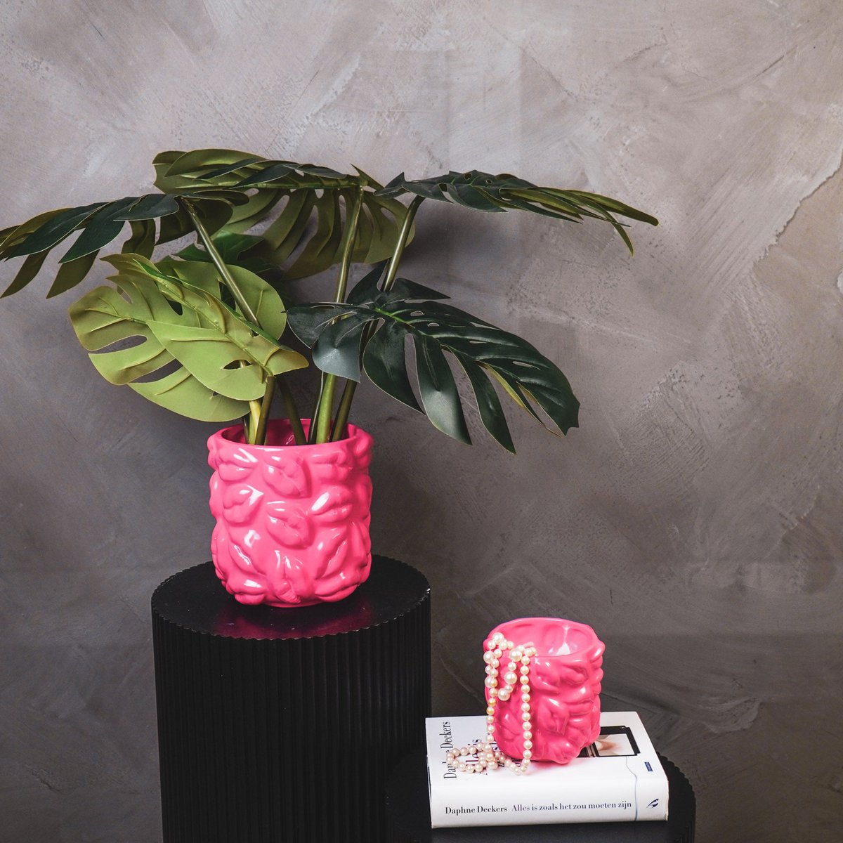 Pot - Kisses - Keramiek - Neon Roze - 17,5x17,5x17,5cm