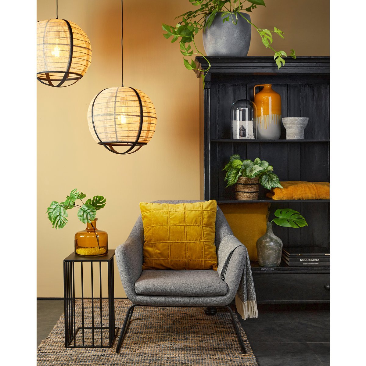 Pella Hanging Lamp - H44 x Ø45 cm - Linen - Off White