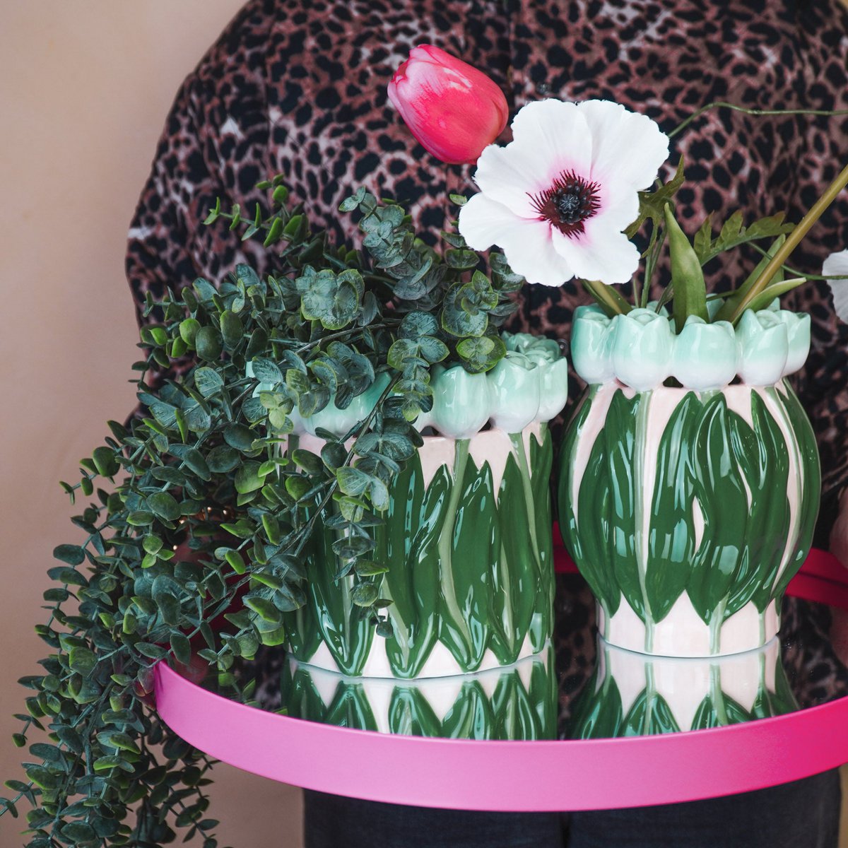 VASE-TULIPS- DOLOMITE-MINT/ GROEN-17X17X16CM