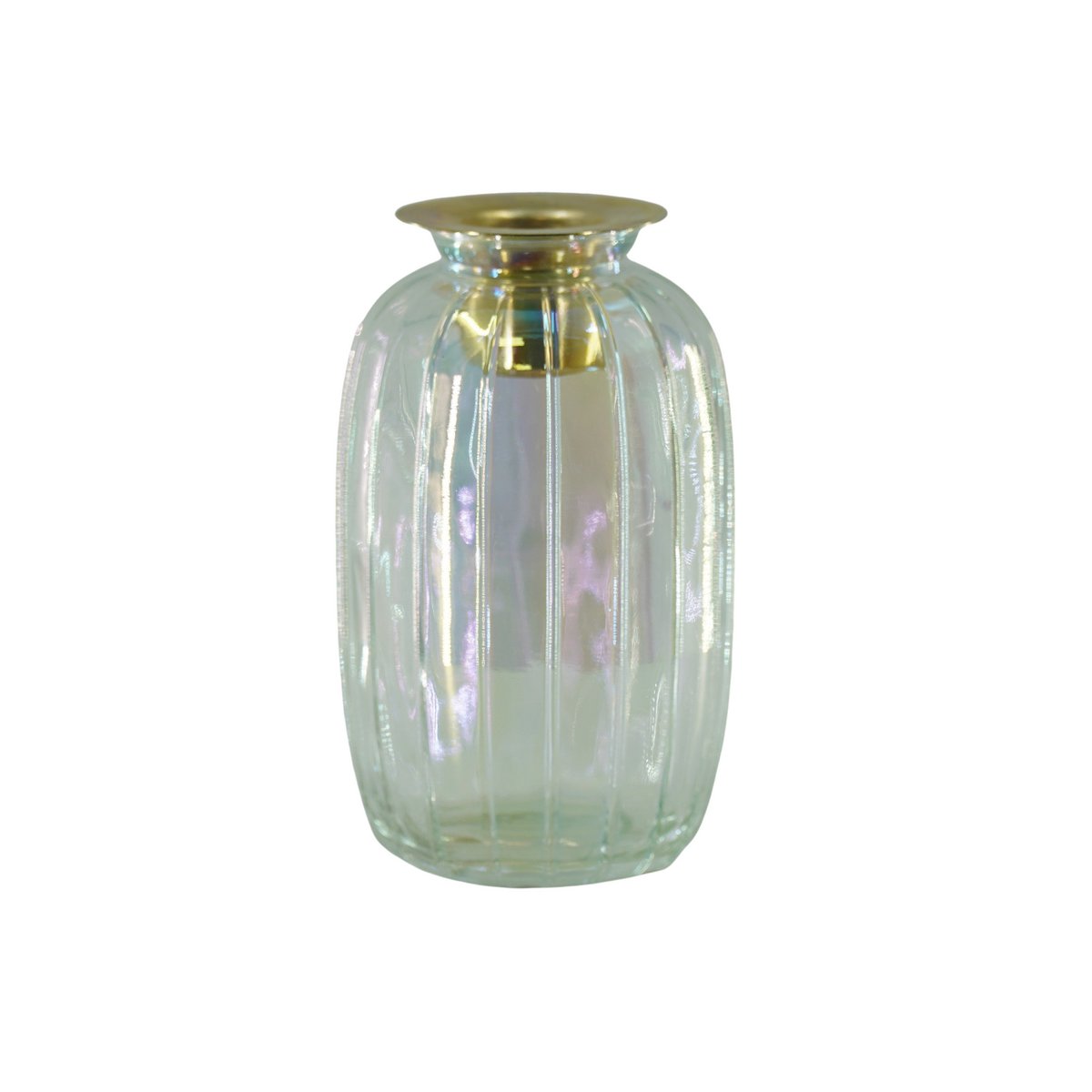 Candlestick - Bottle - Glass/Metal - Rainbow/Gold - 6x6x11.5cm