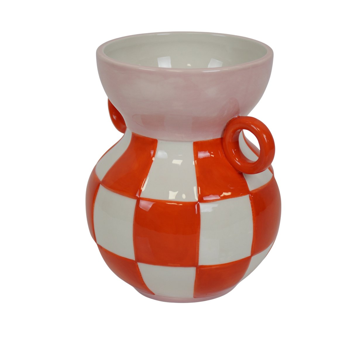 Vase - Jug - Ceramic - orange/pink -14.5x14x17cm