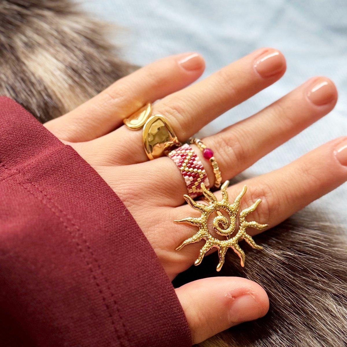 Elastische ring met steen - roze