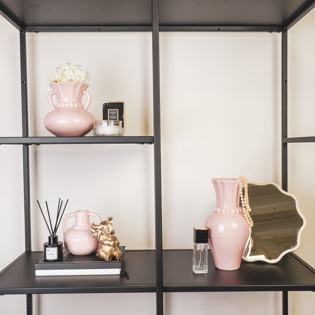 Vase - pearl neck - stoneware light pink - 14x14x15cm