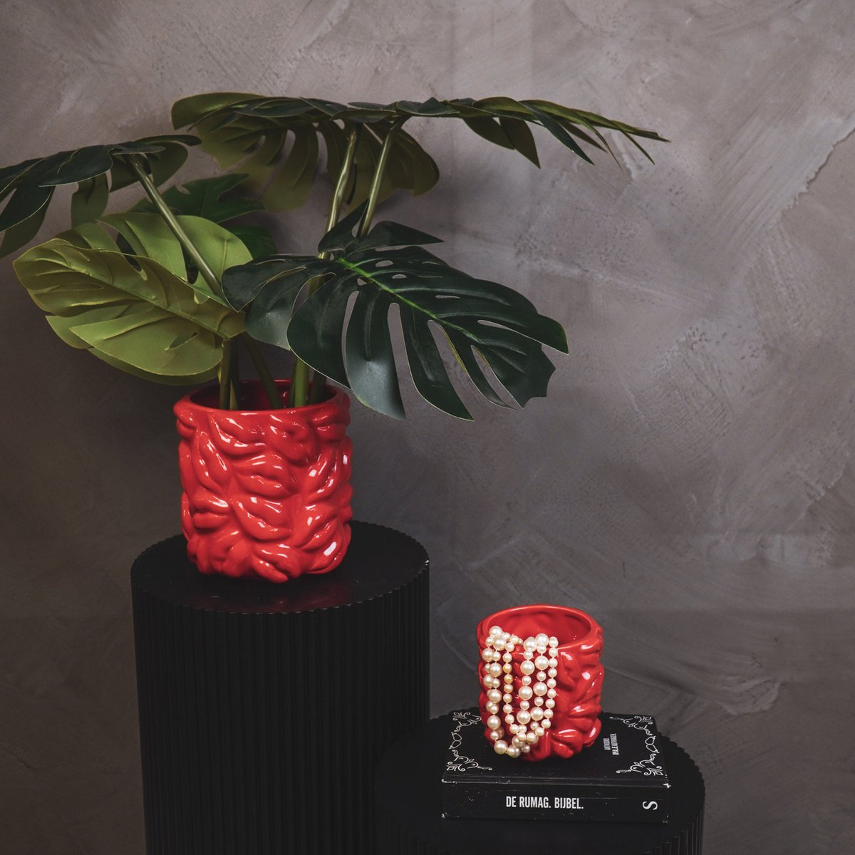 Pot - Kisses - Keramiek - Rood - 17,5x17,5x17,5cm