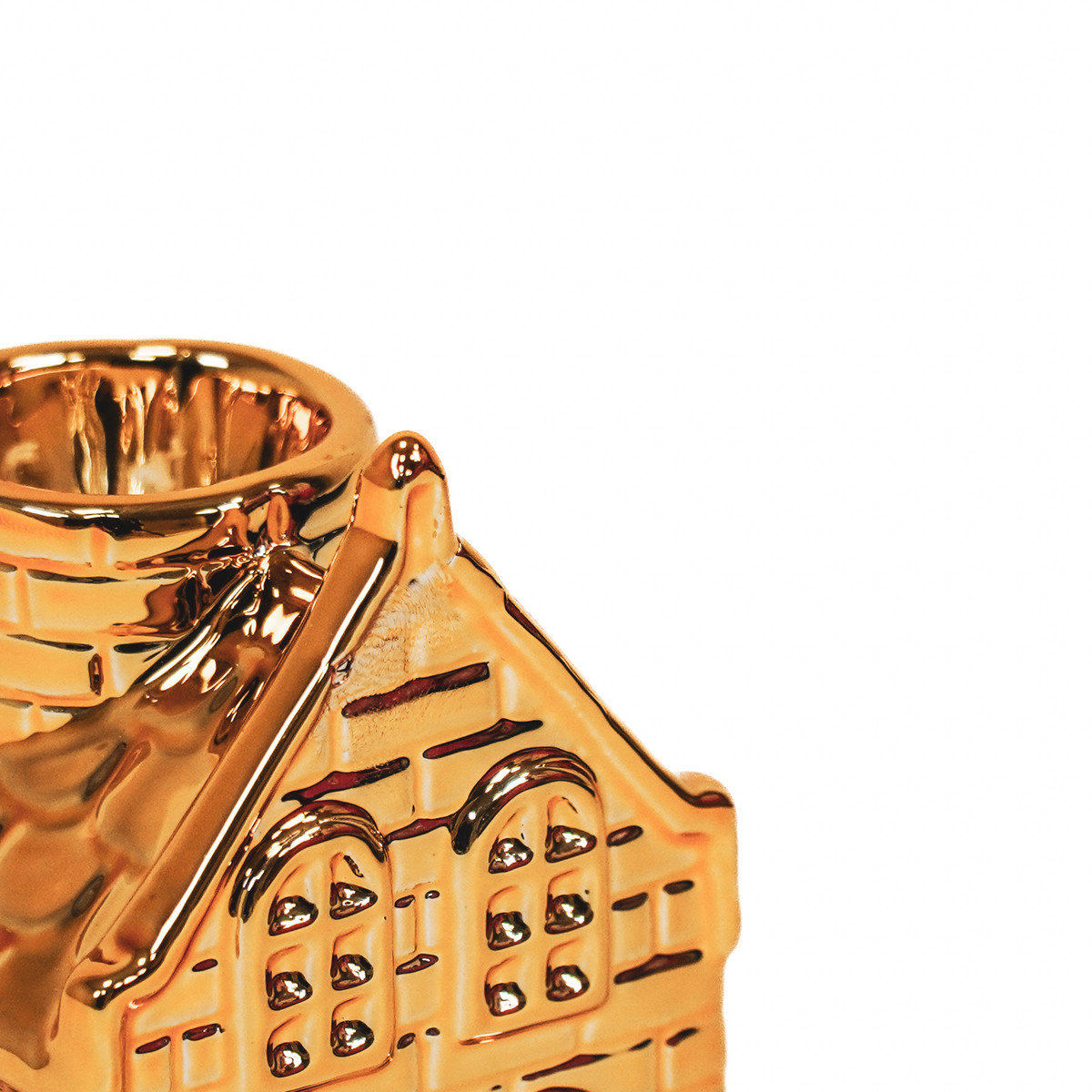 Candle holder - House - Ceramic - Gold - 6x5.5x11cm