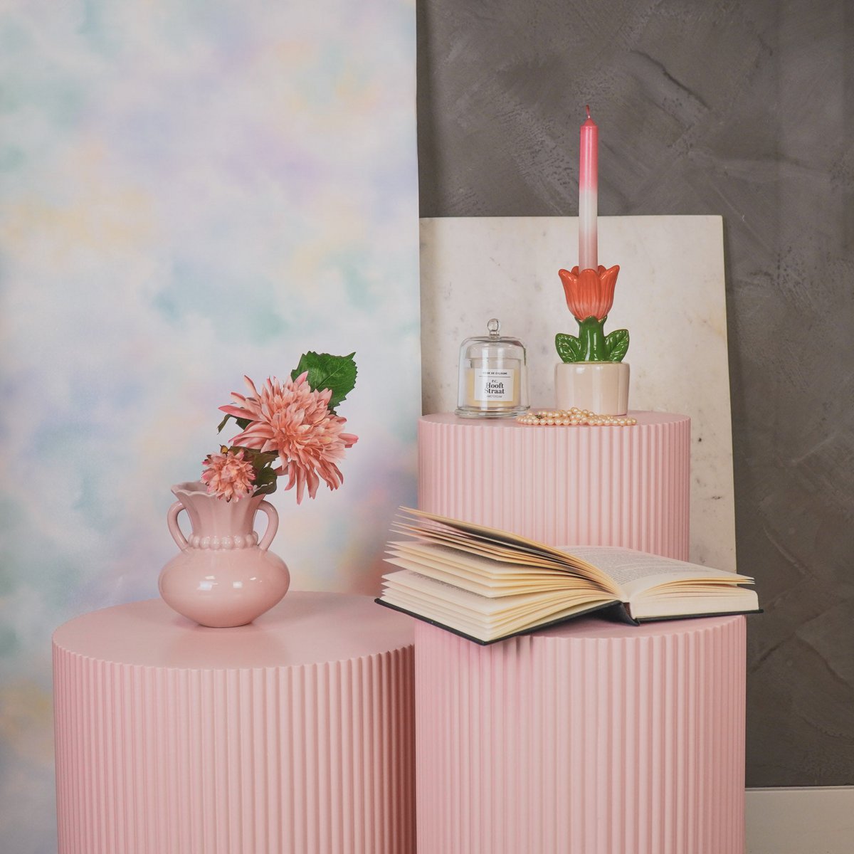 Vase - pearl neck - stoneware light pink - 14x14x15cm