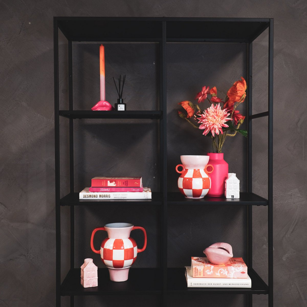 Vase - Jug - Ceramic - orange/pink - 22x14.5x22.5cm