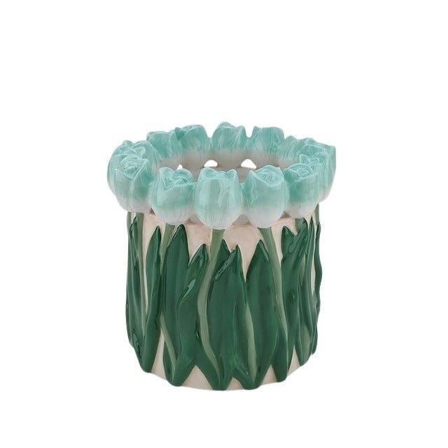 VASE-TULIPS- DOLOMITE-MINT/ GROEN-17X17X16CM