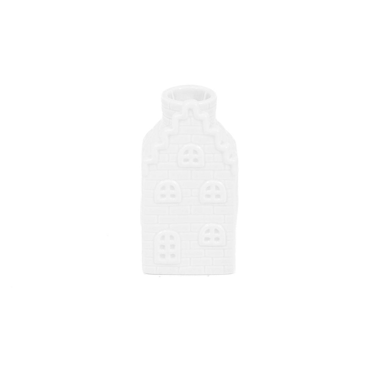 Kaarshouder - Huis - Keramiek - Wit - 6x6x11cm
