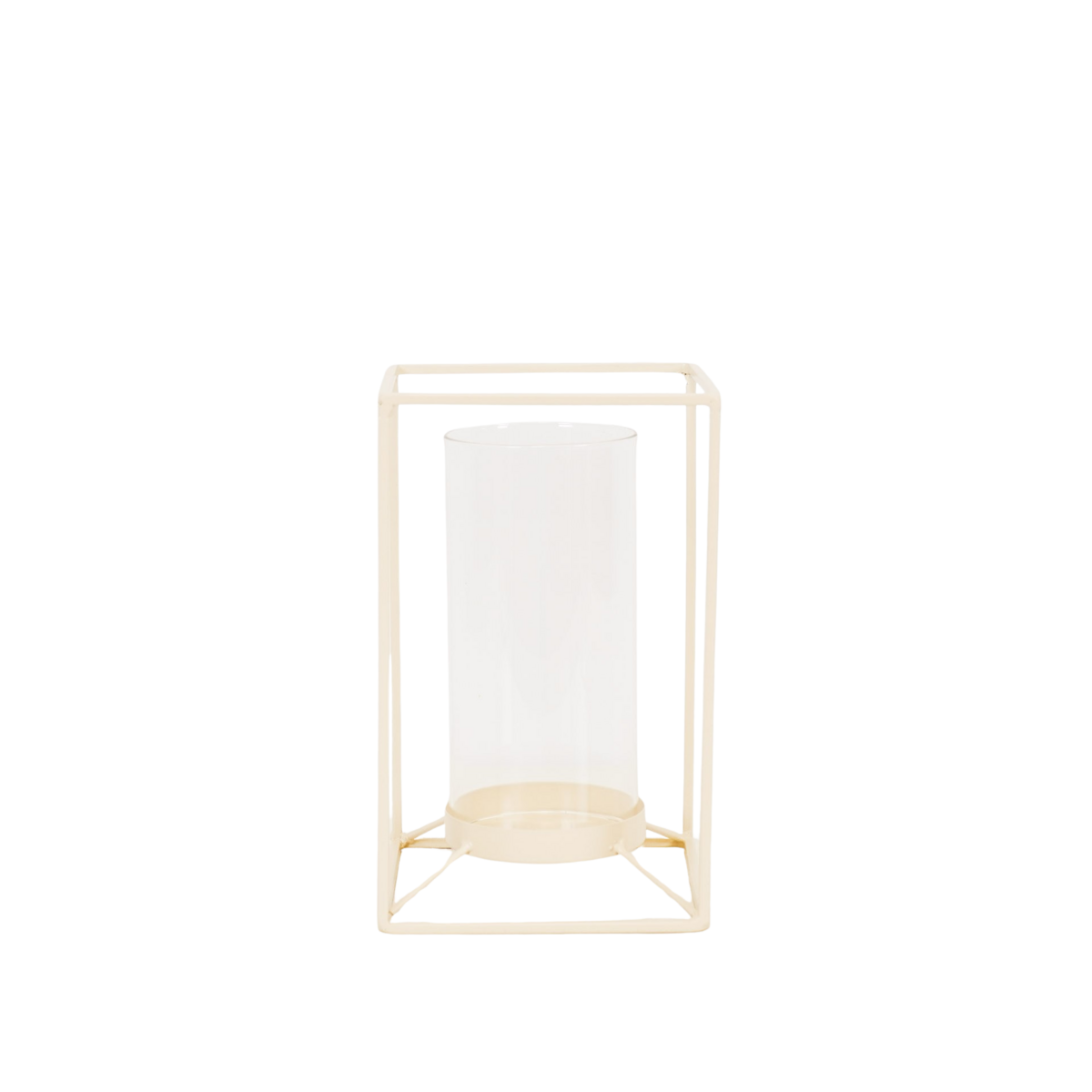 Lantaarn - metaal/glas - zand - 14,5x14,5x25cm