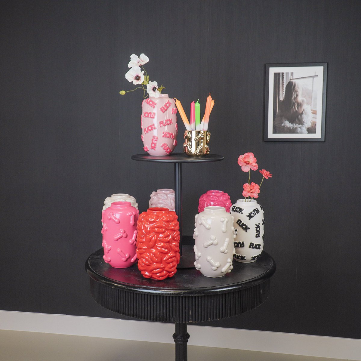 Vase - Kisses - Ceramic - Red - 17x17x27cm