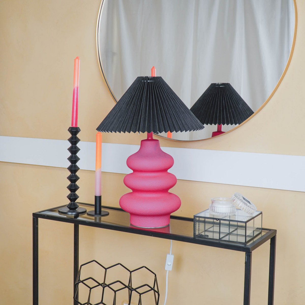 Lampshade - Pleated - Polyester - Black - 8x35x21cm