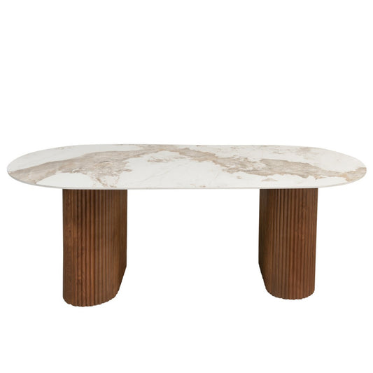 Eettafel keramiek marmer dubbele poot