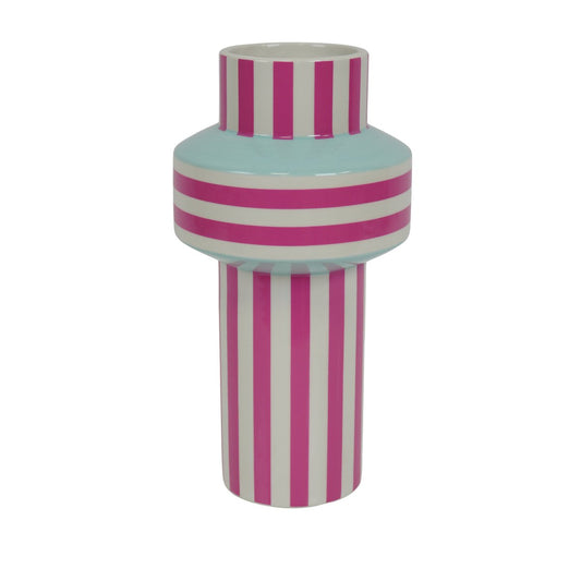 Vase - Stripe - Ceramic - Mint Green/Neon Pink - 13x13x25cm