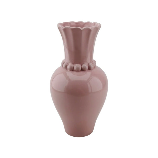 Vase - pearl neck - ceramic - light pink - 12x12x24cm